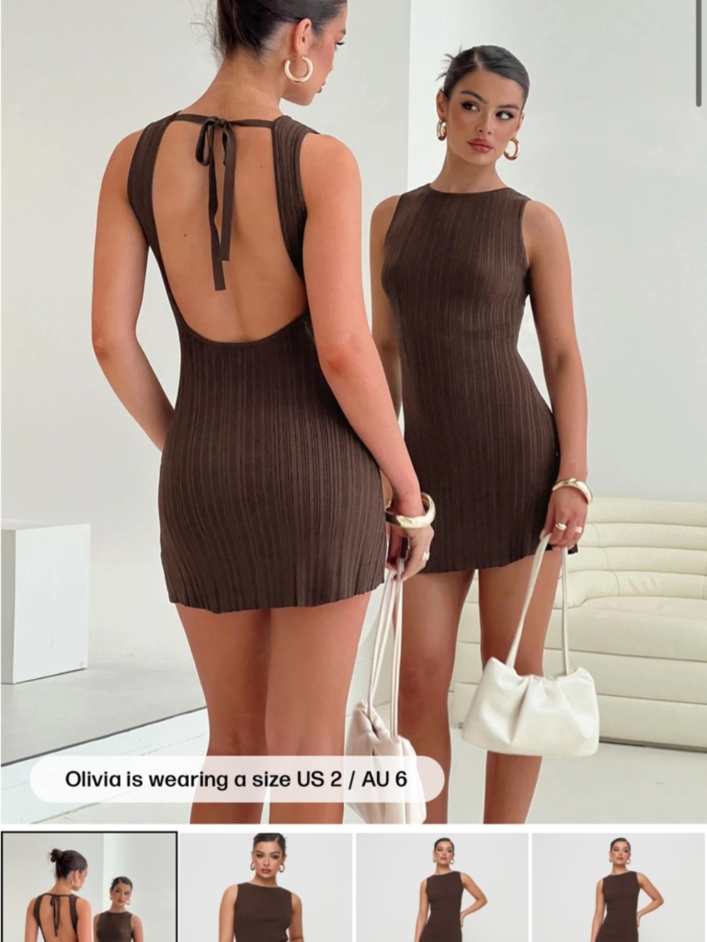 Princess Polly Brown Ribbed Open-Back Mini Dress - Picture 2 of 6